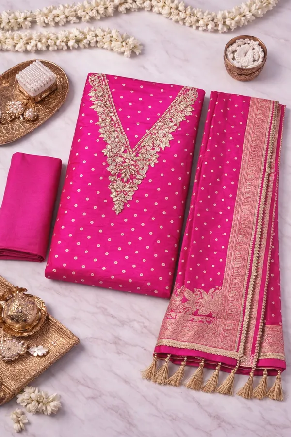 Pink_Heavy_Dola_Silk_Unstitched_3_Piece_Suit_For_Women