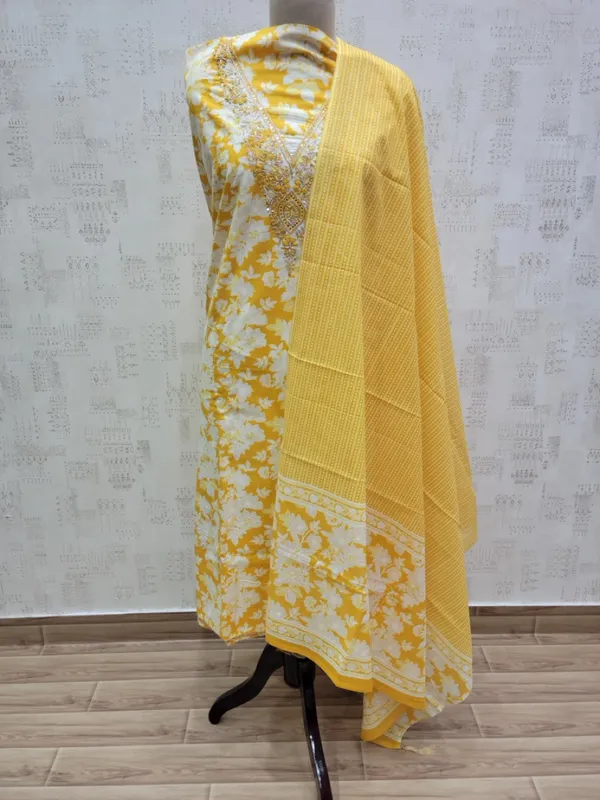 Yellow_Pure_Cotton_Designer_3_Piece_Unstitched_Suit_For_Women