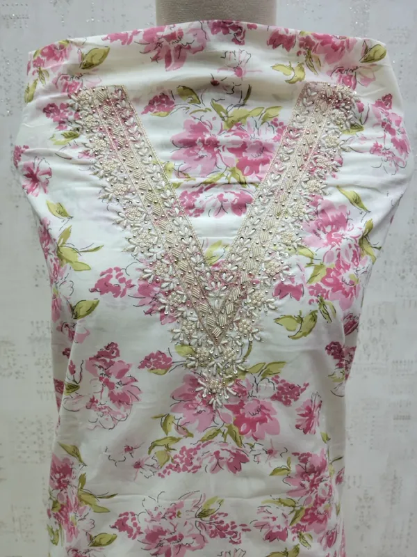 White_Premium_Cotton_V_Neck_Brush_Unstitched_3_Piece_Suit_For_Women