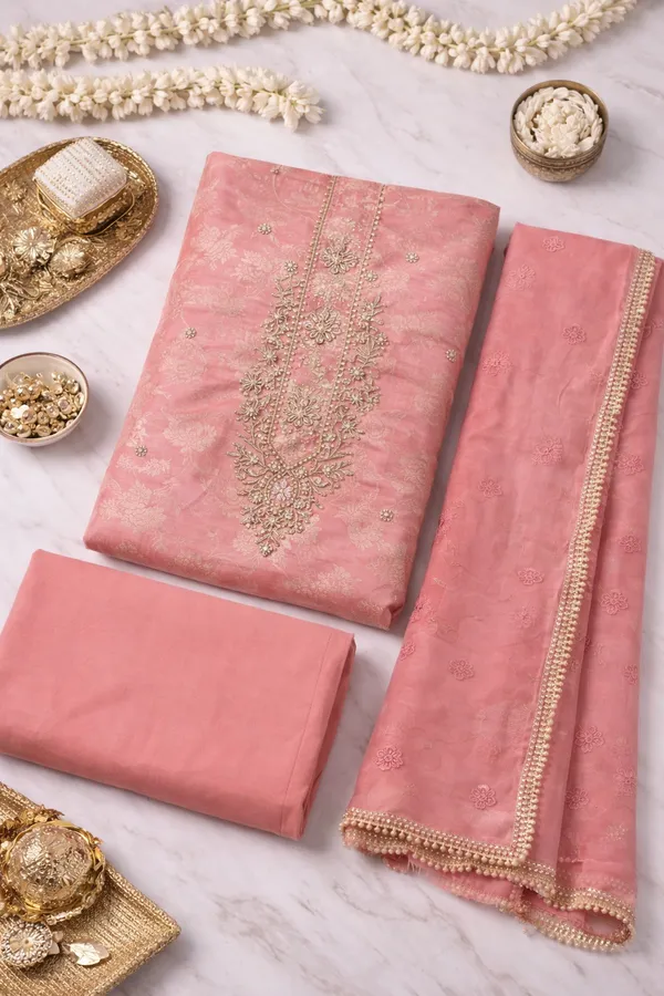 Peach_Premium_Chanderi_Banarasi_Sequin_Unstitched_3_Piece_Suit_For_Women