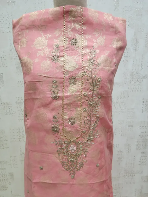 Peach_Premium_Chanderi_Banarasi_Sequin_Unstitched_3_Piece_Suit_For_Women