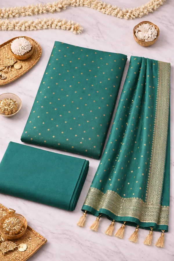 Green_Heavy_Dola_Silk_Unstitched_3_Piece_Suit_For_Women
