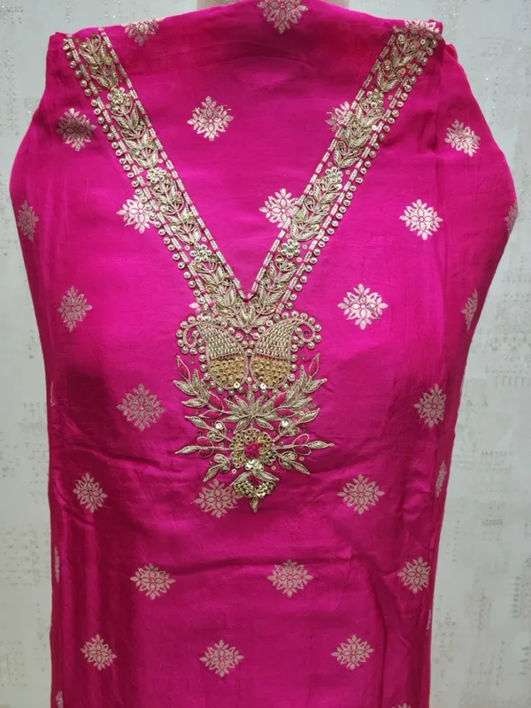Pink_Heavy_Dola_Silk_Unstitched_3_Piece_Suit_For_Women