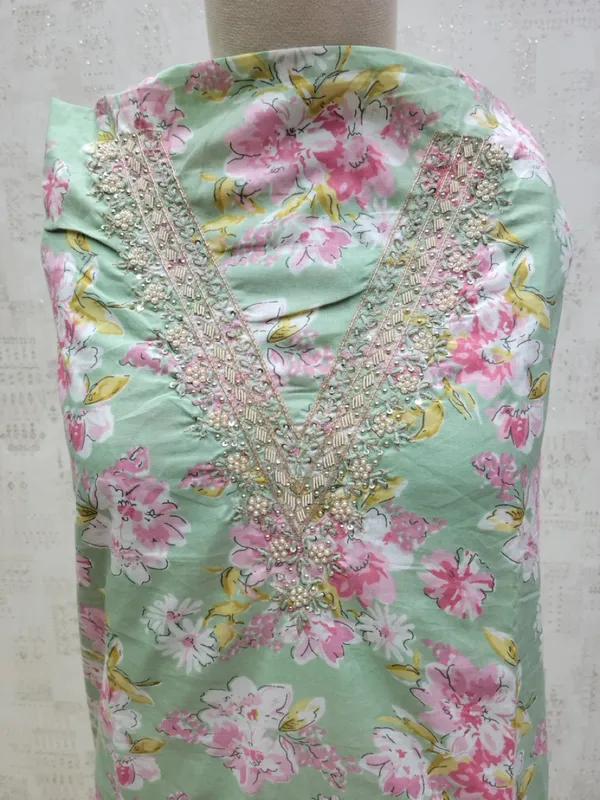 Green_Premium_Cotton_V_Neck_Brush_Unstitched_3_Piece_Suit_For_Women