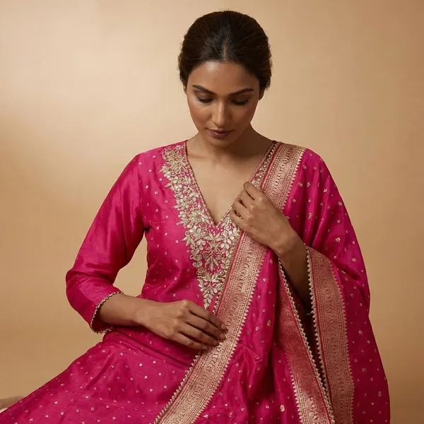 Pink_Heavy_Dola_Silk_Unstitched_3_Piece_Suit_For_Women