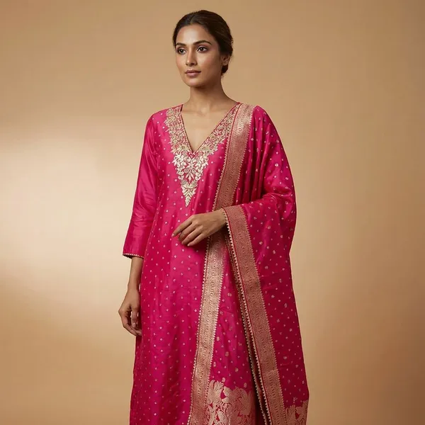 Pink_Heavy_Dola_Silk_Unstitched_3_Piece_Suit_For_Women