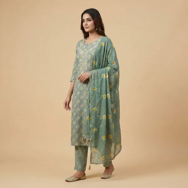 Green_Premium_Cotton_V_Neck_Brush_Unstitched_3_Piece_Suit_For_Women