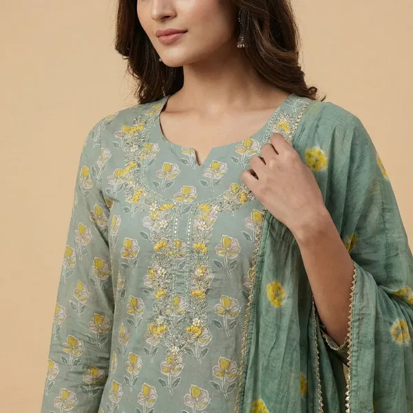 Green_Premium_Cotton_V_Neck_Brush_Unstitched_3_Piece_Suit_For_Women