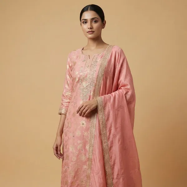 Peach_Premium_Chanderi_Banarasi_Sequin_Unstitched_3_Piece_Suit_For_Women