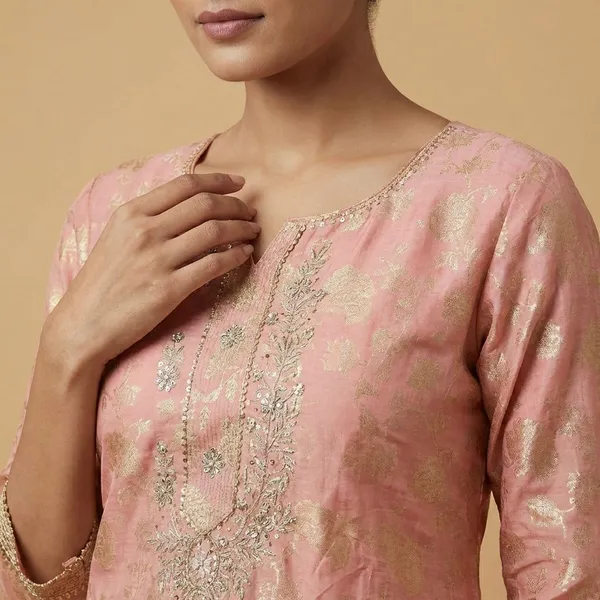 Peach_Premium_Chanderi_Banarasi_Sequin_Unstitched_3_Piece_Suit_For_Women