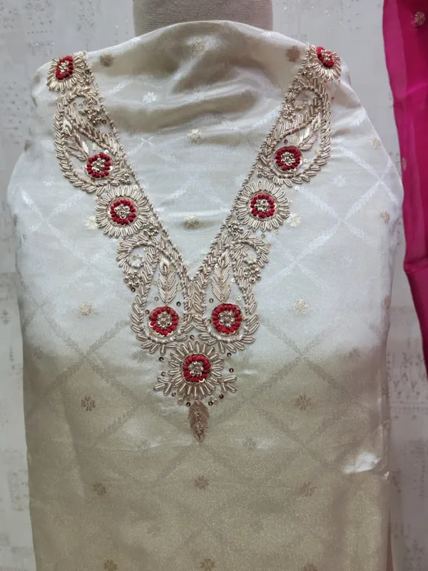 Cream_Premium_Tissue_Silk_V_Neck_Unstitched_3_Piece_Suit_For_Women
