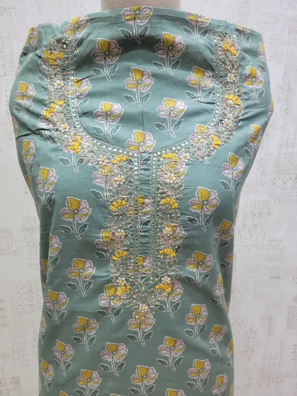 Green_Premium_Cotton_V_Neck_Brush_Unstitched_3_Piece_Suit_For_Women