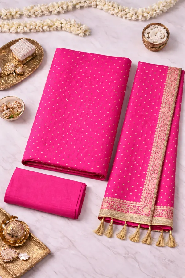 Pink_Heavy_Dola_Silk_Unstitched_3_Piece_Suit_For_Women