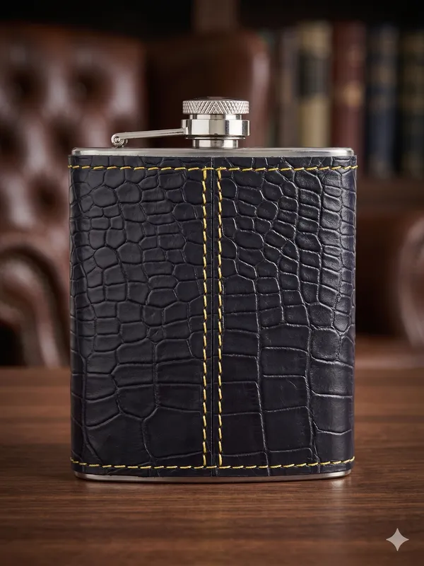 The_Azure_Artisan:_210ml_Premium_Leather_Hip_Flask_blue_crocodile