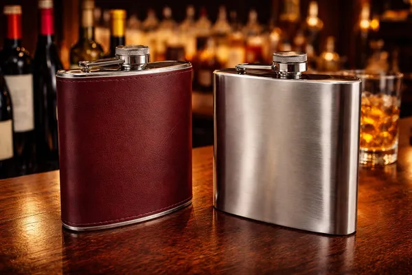Combo_deal-_Brown_Leather_&_Silver_Steel_Hip_Flask_(210_ml)