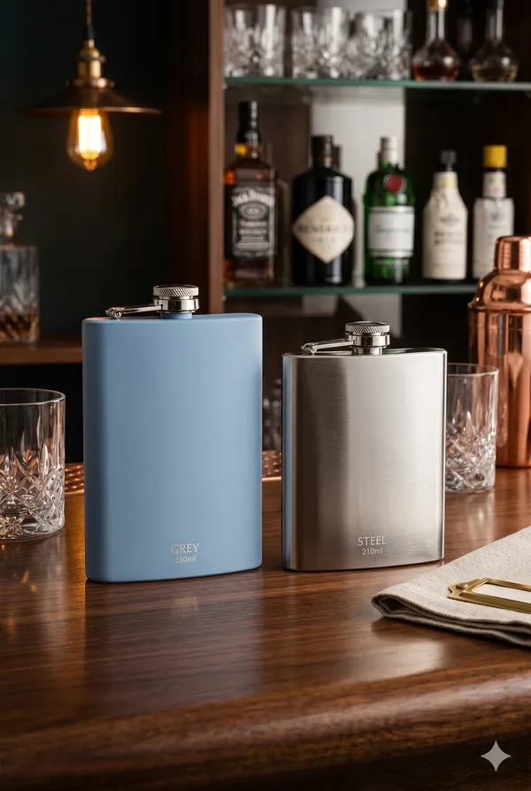 The_Heritage_Duo:_Matte_Slate_&_Brushed_Chrome_2-Piece_Hip_Flask_Set"
