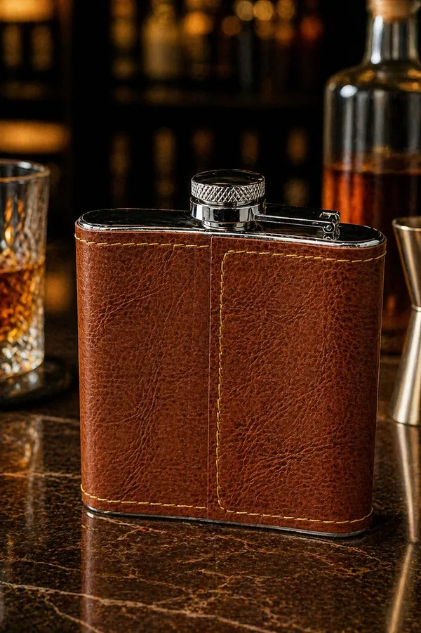 Ochre_Edge_grain_dark_Tan_Hip_flask