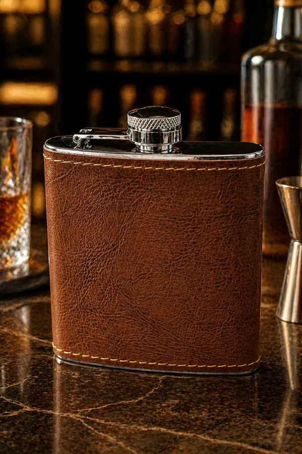 Ochre_Edge_grain_dark_Tan_Hip_flask