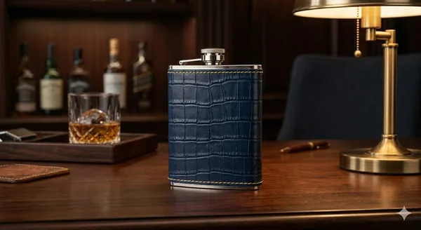 The_Azure_Artisan:_210ml_Premium_Leather_Hip_Flask_blue_crocodile