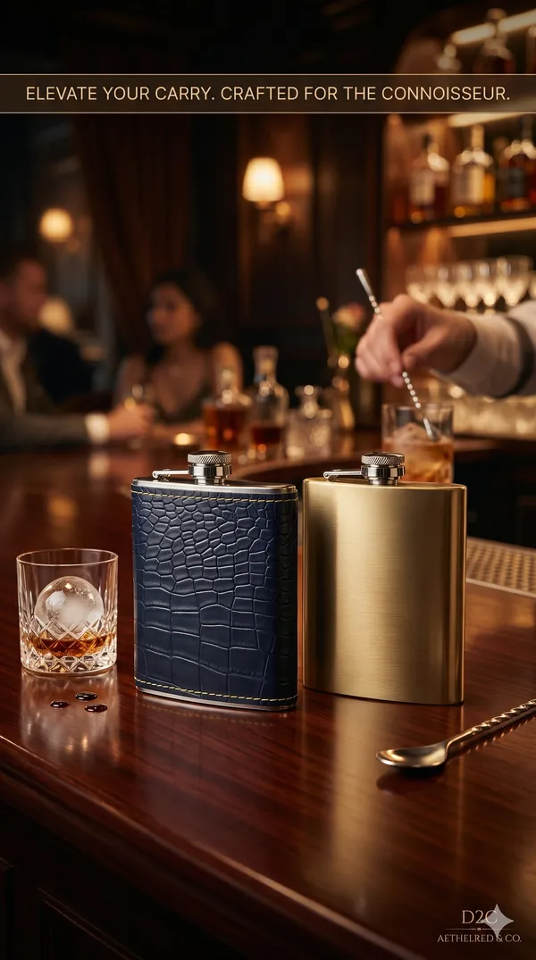 The_Executive_Flask_Bundle:_Navy_Croc_Leather_&_Premium_Gold