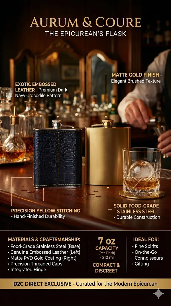 The_Executive_Flask_Bundle:_Navy_Croc_Leather_&_Premium_Gold