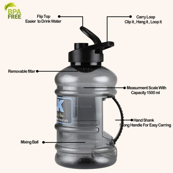 Black_Protein_Shaker_&_Sports_Fitness_Bottle/Water_Bottle/With_Mixer_Ball_&_Strainer_Gym_Shaker_Bottle_1500Ml