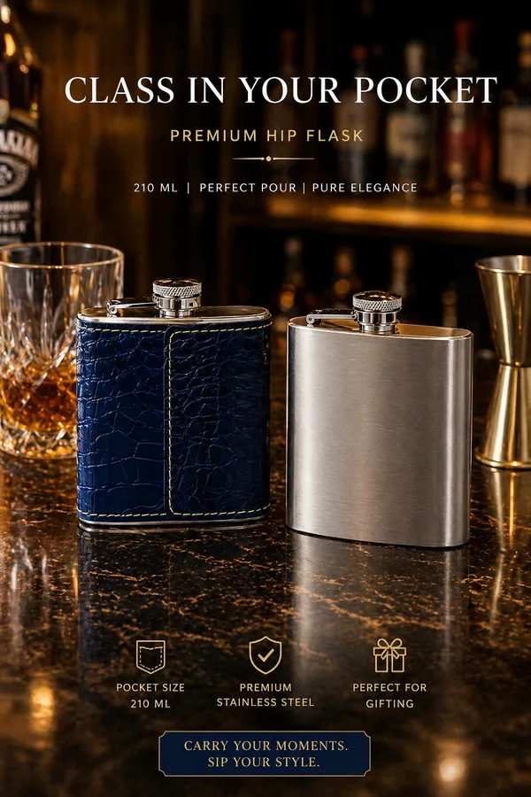 Midnight_Croc_Leather_&_Brushed_Stainless_Steel_Hip_Flask_Gift_Set_(210ml)