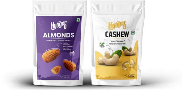 Hunger0_Premium_Almonds_&_Cashew_Combo_Pack_500G_(2_X_250G)_|_Fresh_&_Healthy_Almonds,_Cashews_(2_X_250_G)