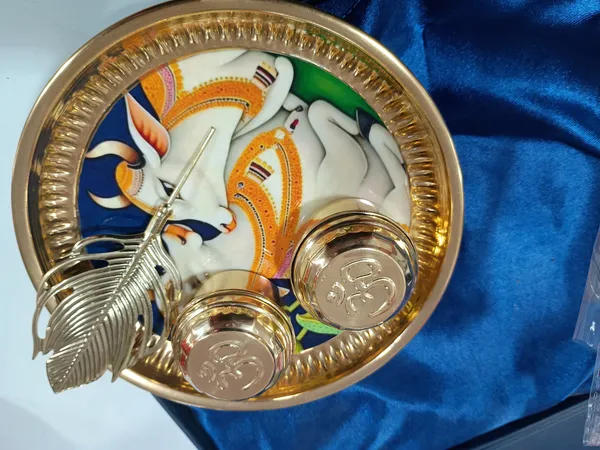 Pure_Brass_Pooja_Thali_with_Traditional_Pichwai_Cow_Art_|_Decorative_Golden_Puja_Plate_for_Home_Mandir,_Karwa_Chauth_&_Diwali