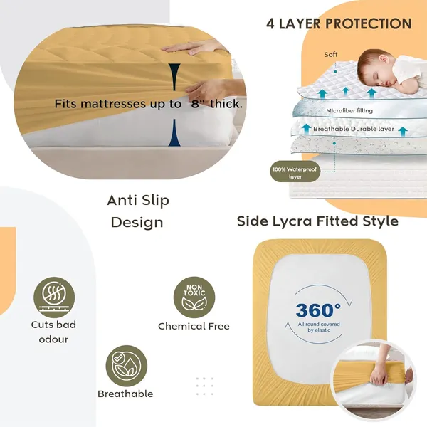 360_Degree_Cotton_And_Lycra_Waterproof_Quilted_Beige_Mattress_Protector