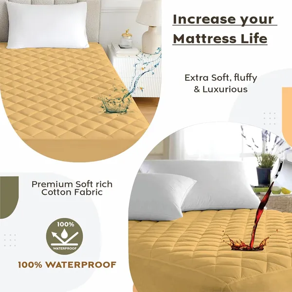 360_Degree_Cotton_And_Lycra_Waterproof_Quilted_Beige_Mattress_Protector