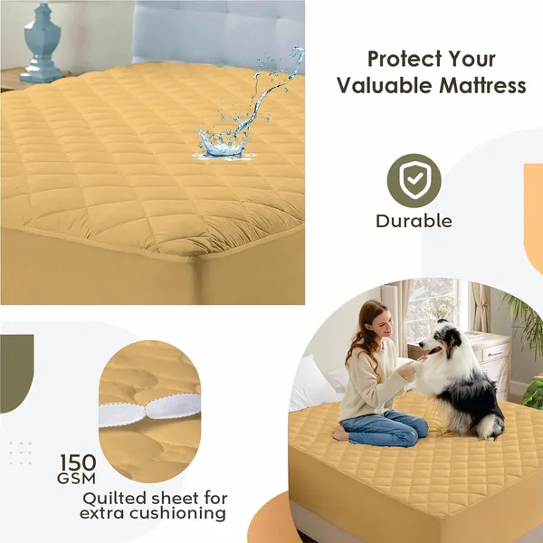 360_Degree_Cotton_And_Lycra_Waterproof_Quilted_Beige_Mattress_Protector