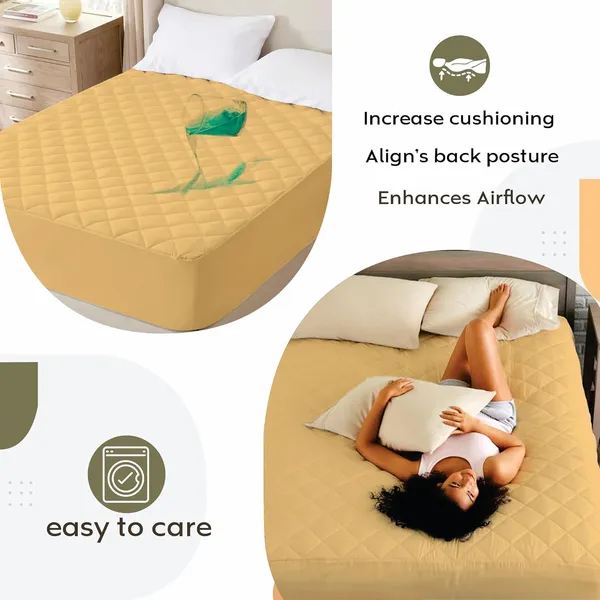 360_Degree_Cotton_And_Lycra_Waterproof_Quilted_Beige_Mattress_Protector