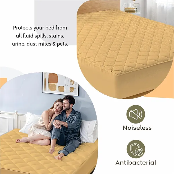 360_Degree_Cotton_And_Lycra_Waterproof_Quilted_Beige_Mattress_Protector