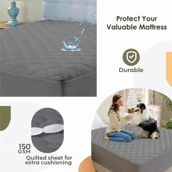 360_Degree_Cotton_And_Lycra_Waterproof_Quilted_Beige_Mattress_Protector