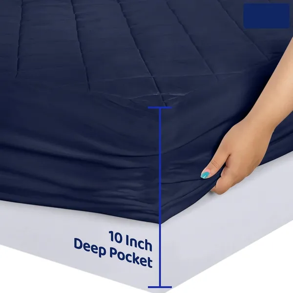 360_Degree_Cotton_And_Lycra_Waterproof_Quilted_Navy_Blue_Mattress_Protector