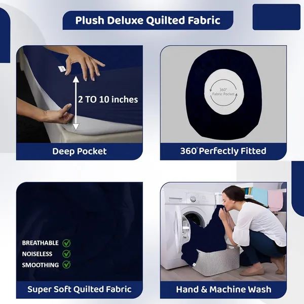 360_Degree_Cotton_And_Lycra_Waterproof_Quilted_Navy_Blue_Mattress_Protector