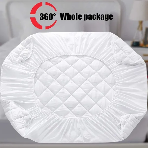 360_Degree_Cotton_And_Lycra_Waterproof_Quilted_Beige_Mattress_Protector