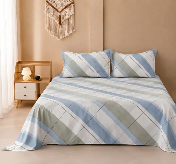 Azure_Stripes_Glace_Cotton_108"x108"_Bedsheet_Set