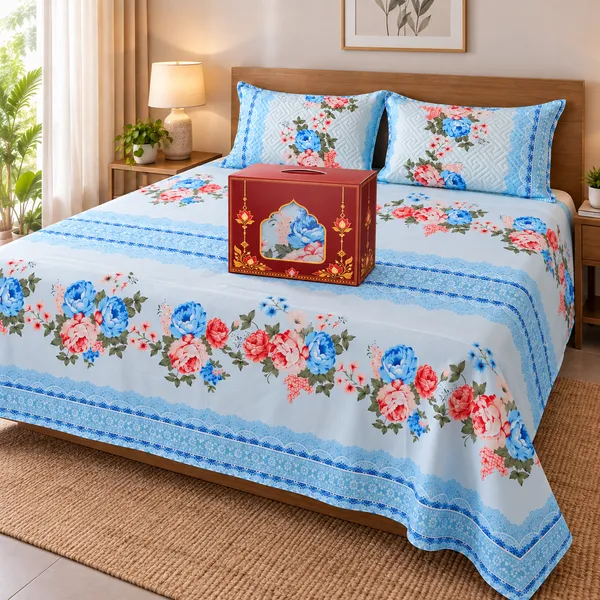 Blue_Serenade_Glace_Cotton_Bedsheet_Set_with_Quilted_Pillows_With_Gift_Box_Packing