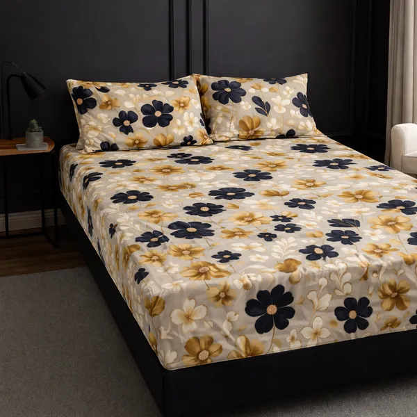 Golden_Noir_Blossom_Glace_Cotton_Bedsheet_Set