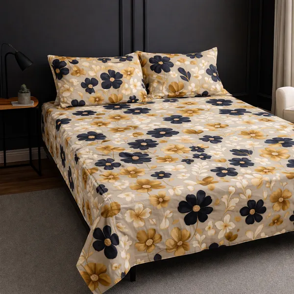 Golden_Noir_Blossom_Glace_Cotton_Bedsheet_Set
