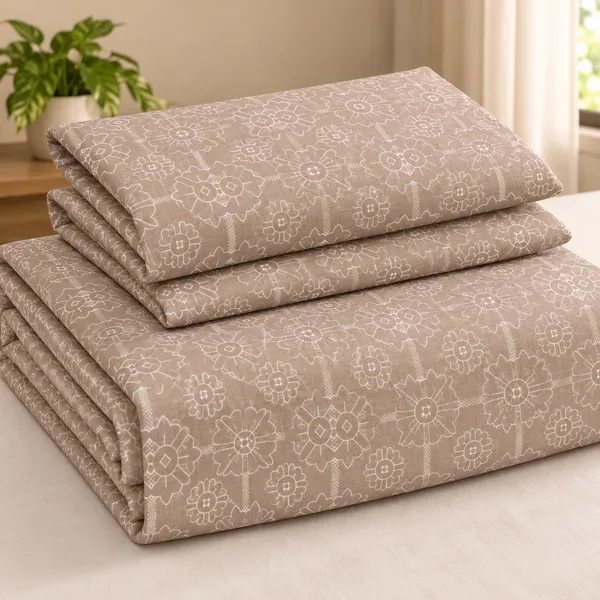 Mocha_Bloom_Glace_Cotton_108"_×_108"_King_Size_Floral_Printed_Bedsheet_Set