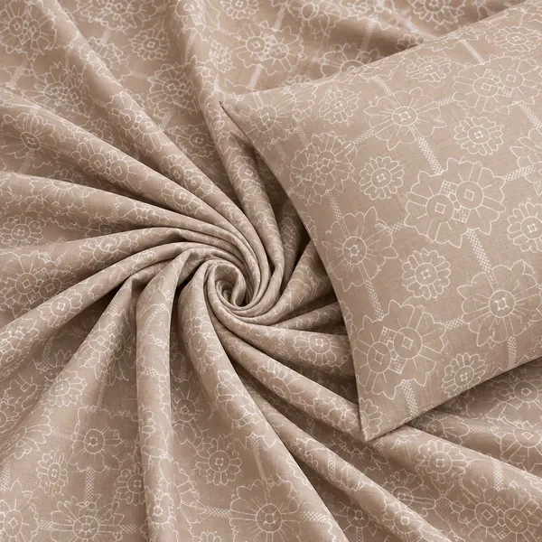 Mocha_Bloom_Glace_Cotton_108"_×_108"_King_Size_Floral_Printed_Bedsheet_Set