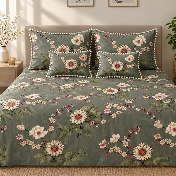 Pom-Pom_Flora_5Pc_Bedsheet_Set_-_Olive_Blossom_(Bag_Packing)