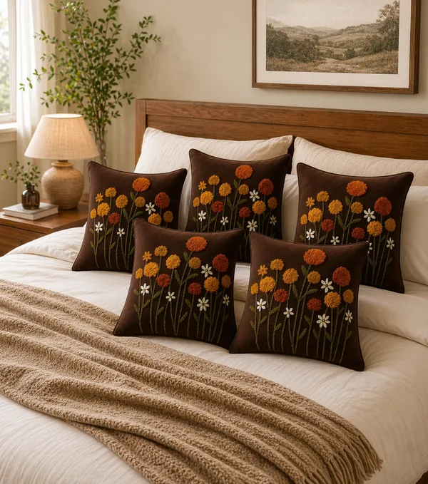 Pack_of_5_Designer_Wildflower_Cushion_Set_–_Soft_Touch_Chocolate_Edition