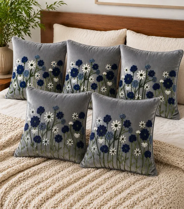 Pack_of_5_Designer_Satin_Stripe_Cushion_Wildflower_Meadow_Cushion_Silver_Set