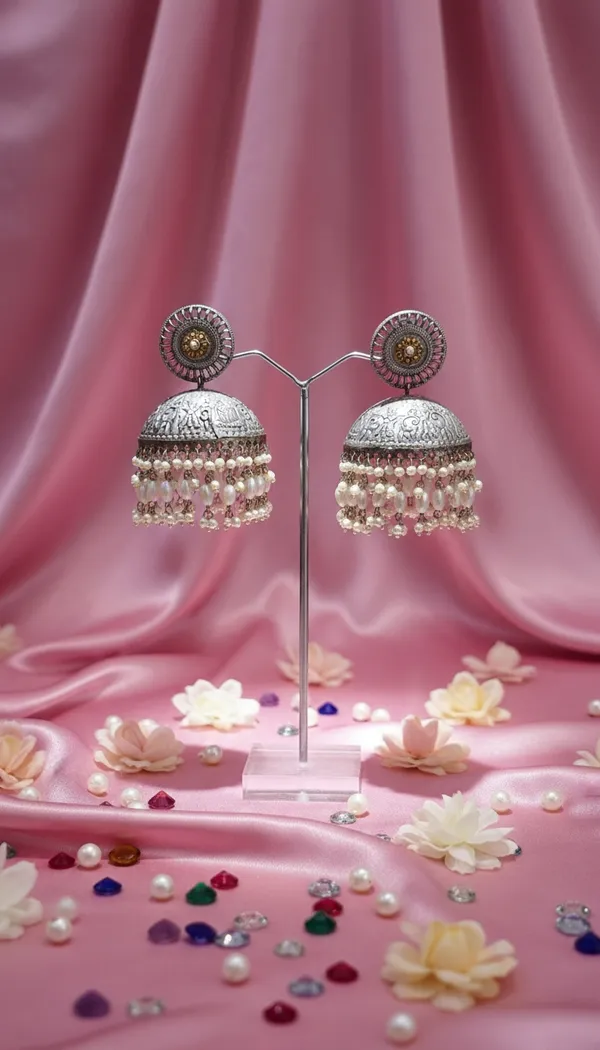 Silver_&_White_German_Silver_Jhumki_Earrings_For_Women