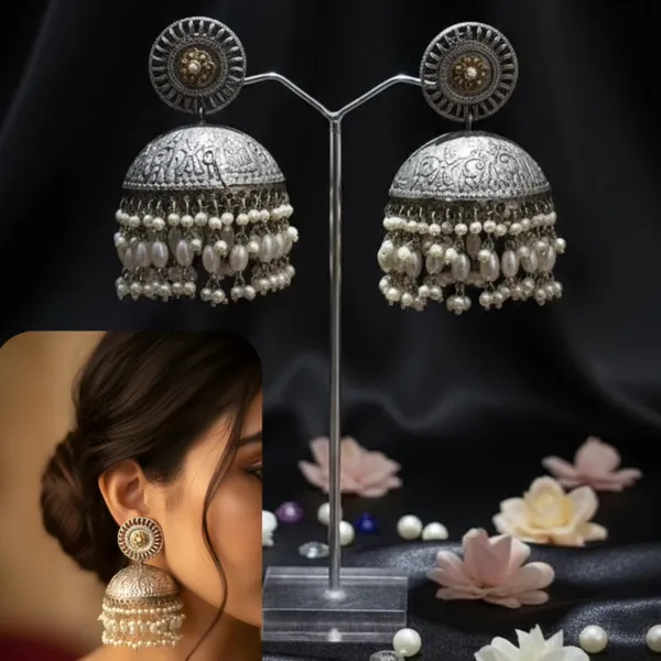 Silver_&_White_German_Silver_Jhumki_Earrings_For_Women