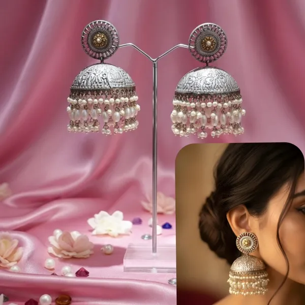 Silver_&_White_German_Silver_Jhumki_Earrings_For_Women